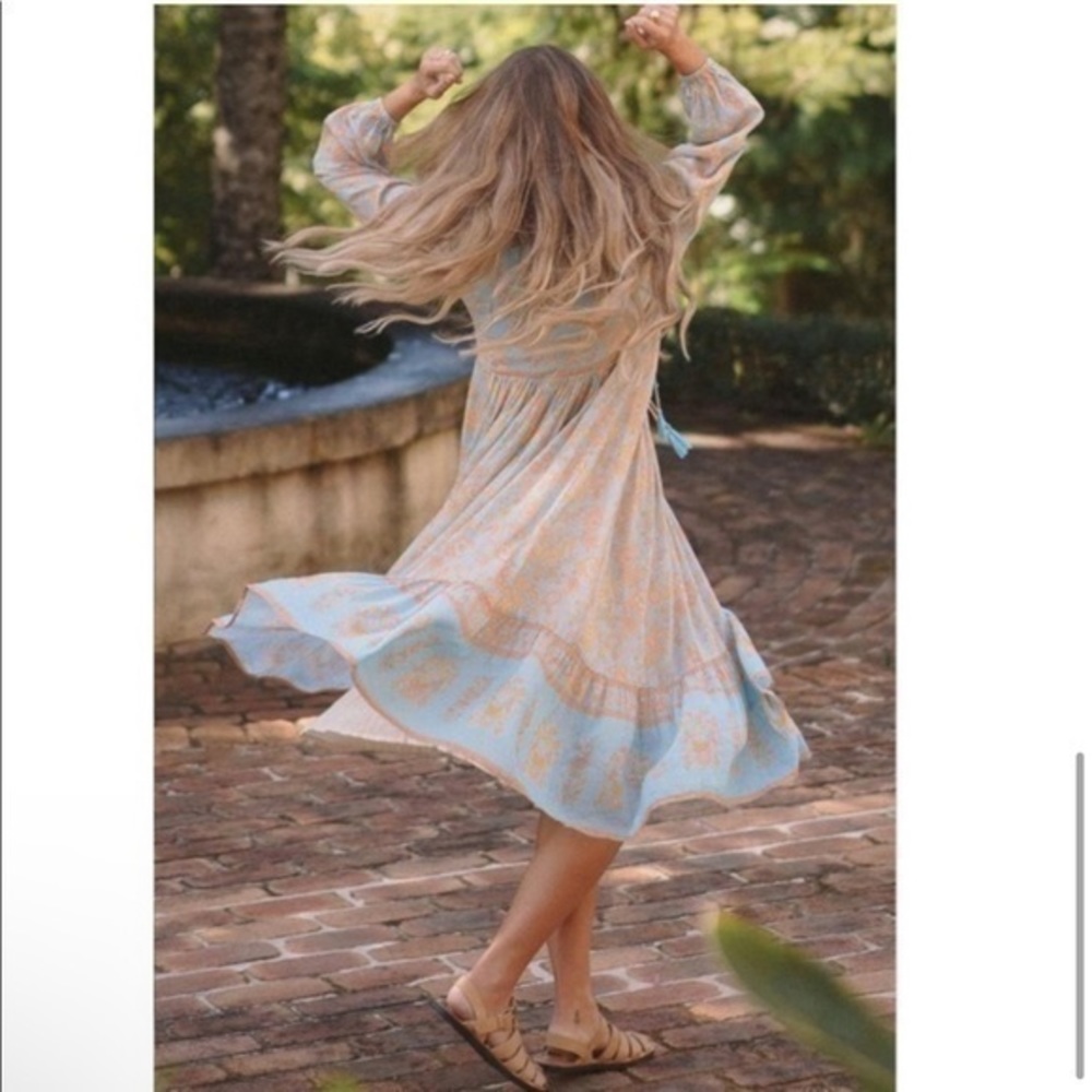 Spell Blue and Cream Ruched Ruffled Sundress - Picture 2 of 11